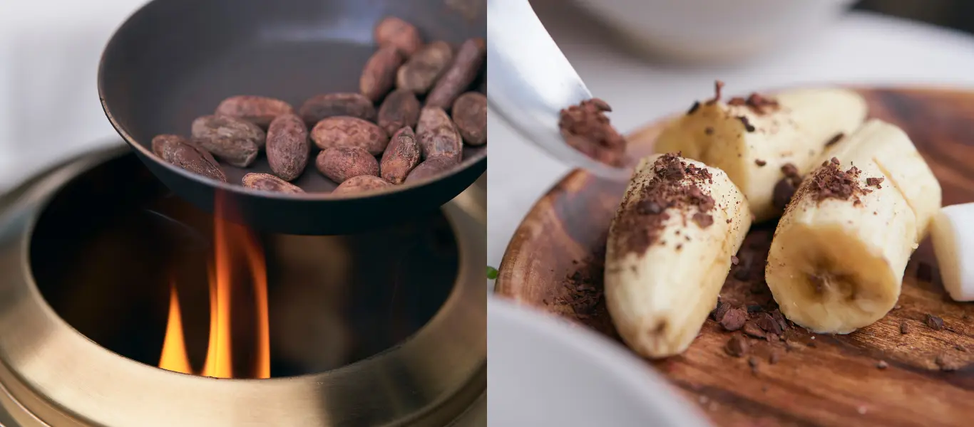 カカオ豆を使った焚き火料理体験